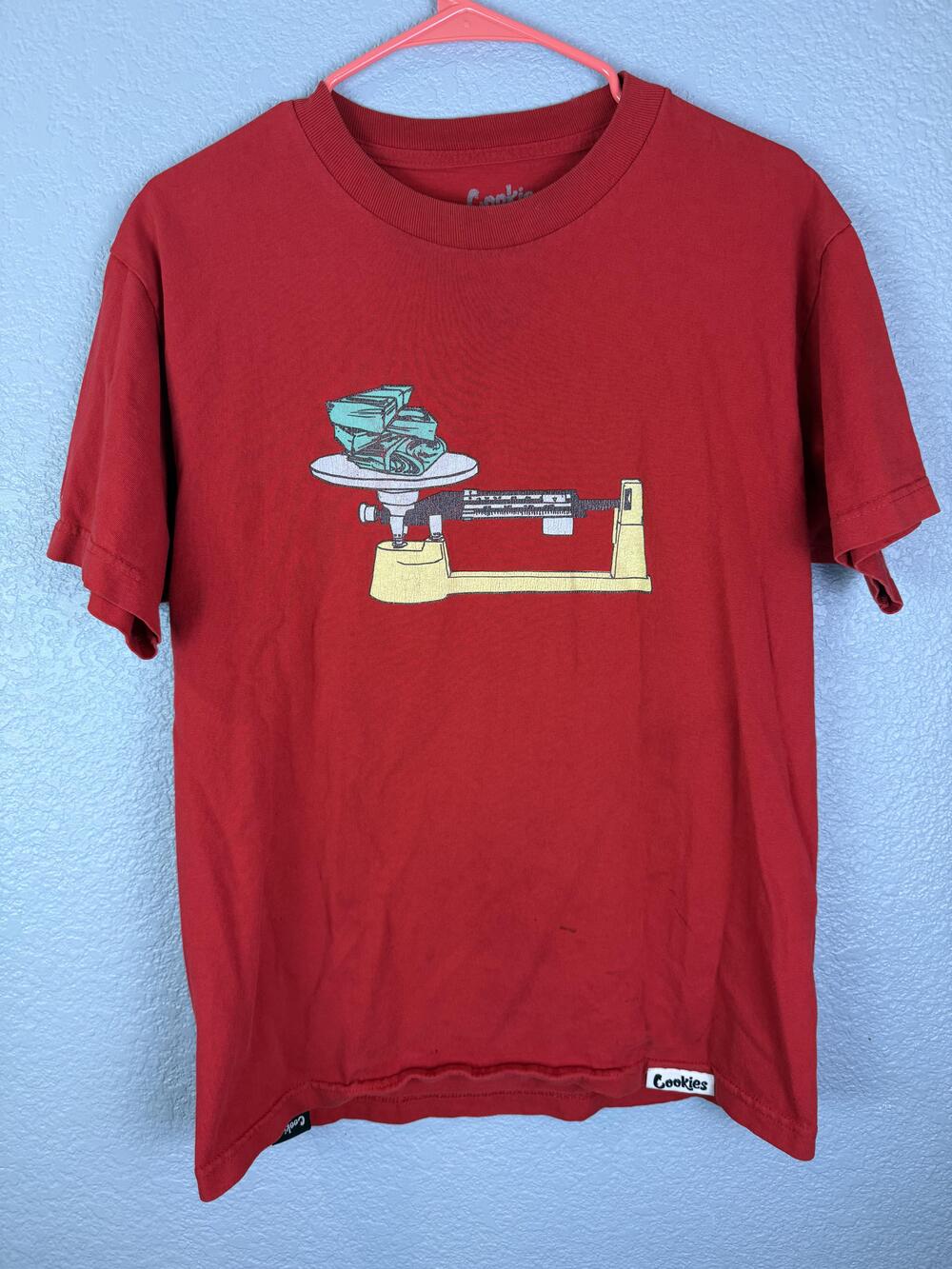 Cookies Shirt Mens Medium Red Graphic Tee Money Scale Streetwear Short Sleeve